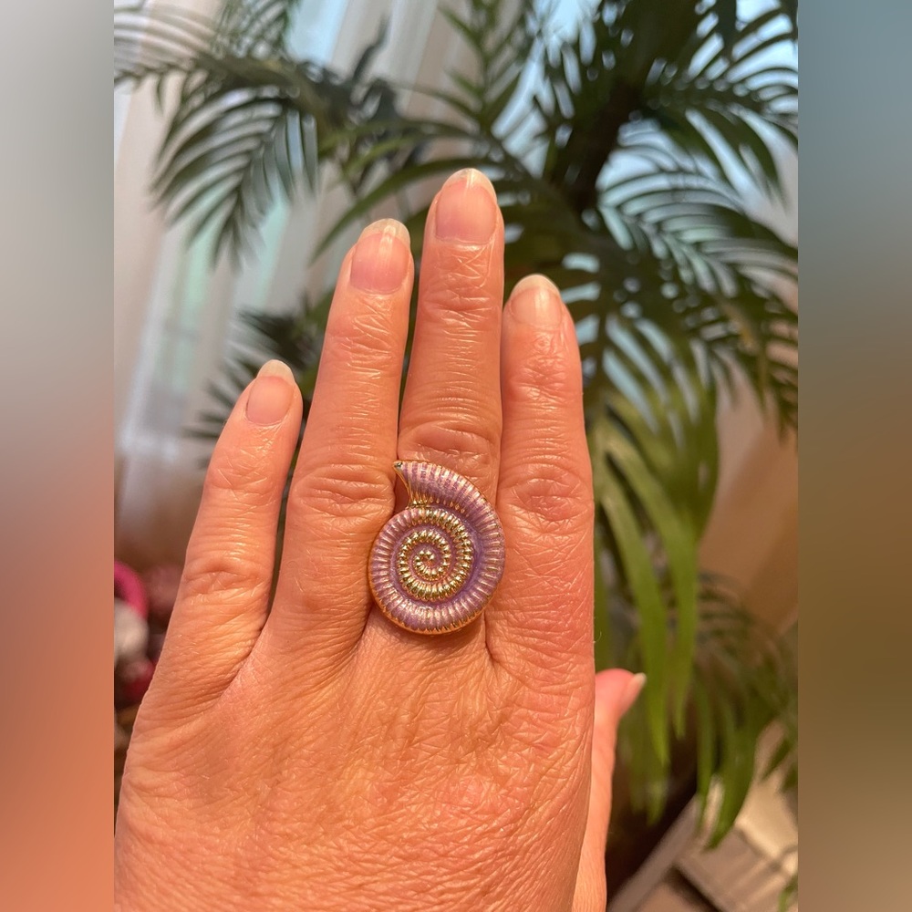Zara gold/lavender conch Shell Ring, adjustable light weight metal